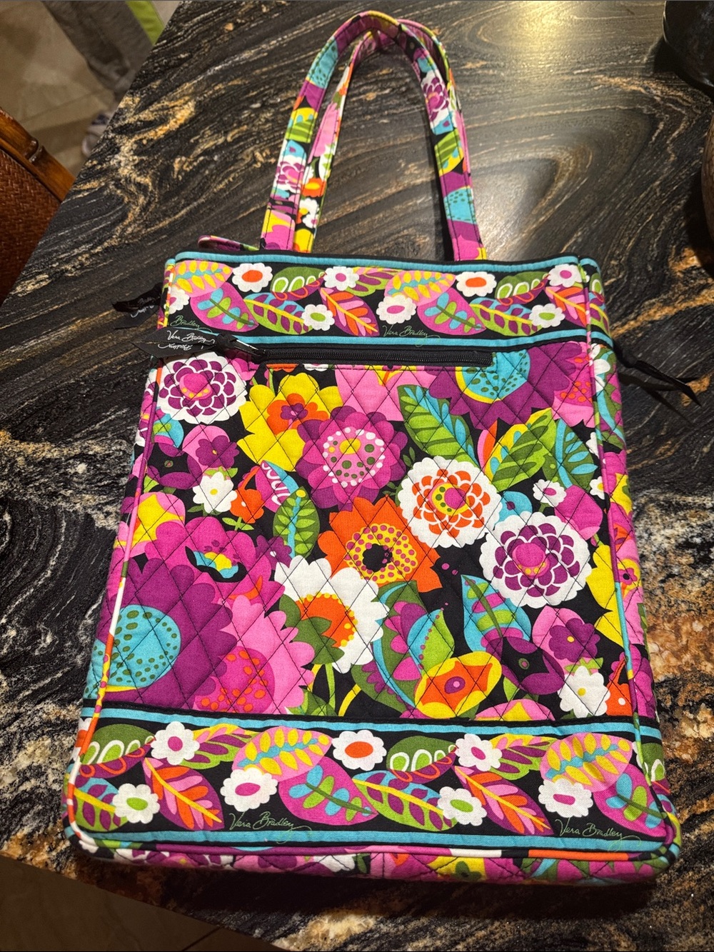 Vera Bradley Va Va Bloom Bright Pink Multicolor Floral Quilted Laptop tote